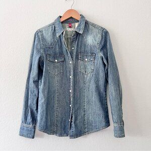 Stetson Medium Wash Denim Button Down Pearl Snap Shirt Sz M